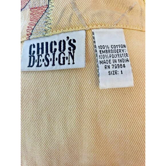 Chico's Fall Tribal Boho Patchwork Embroidered Denim Jean Jacket Art-to-Wear 1M - Picture 7 of 10